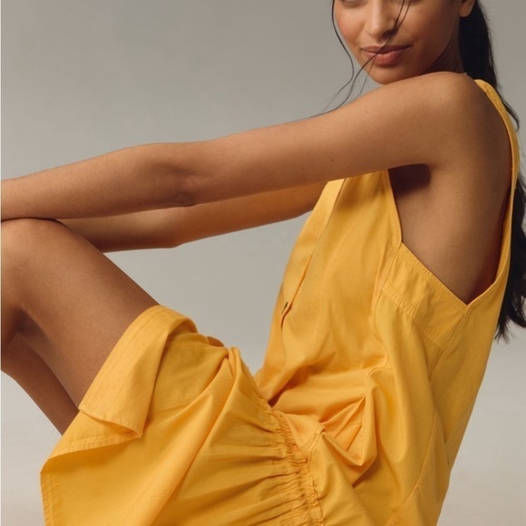 NWT ANTHROPOLOHIE DAILY PRACTICE Cotton Yellow Midi Dress Sz M - Picture 9 of 9